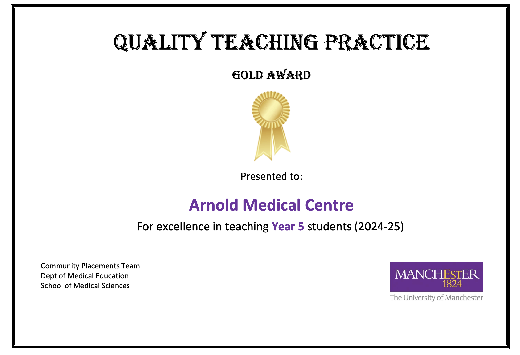 quality teaching award certificate